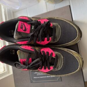 Nike Olive Camo Sneakers with Hot Pink Accents